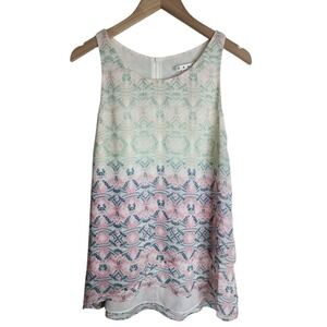 Cabi Blouse Top‎ Women's Small Geometric Mosaic Sleeveless Layered #250